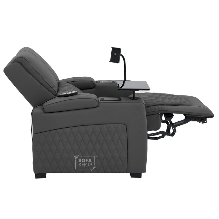 1 Seater Smart Tech Electric Recliner Cinema Chair | Luxury Theatre Seating | Grey Real Leather | Assisi