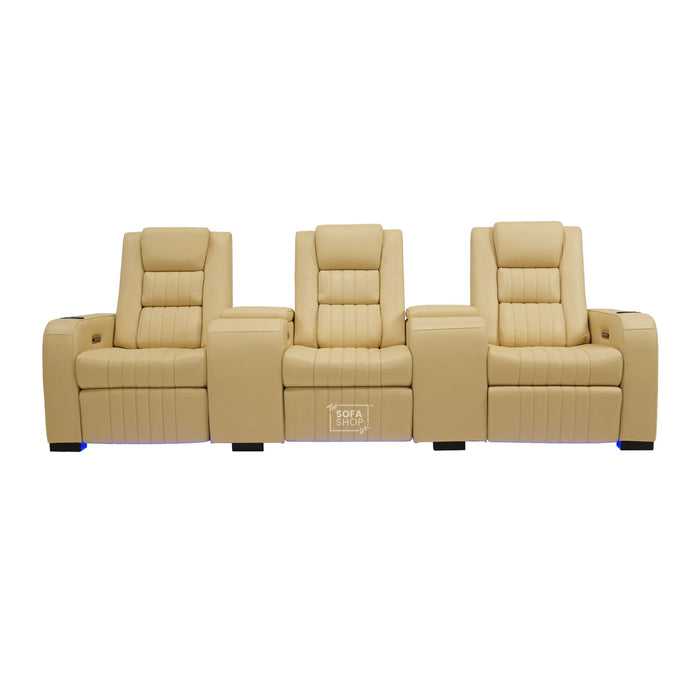 3 Seater Smart Tech Electric Recliner Cinema Sofa | Cream Real Leather | Roma