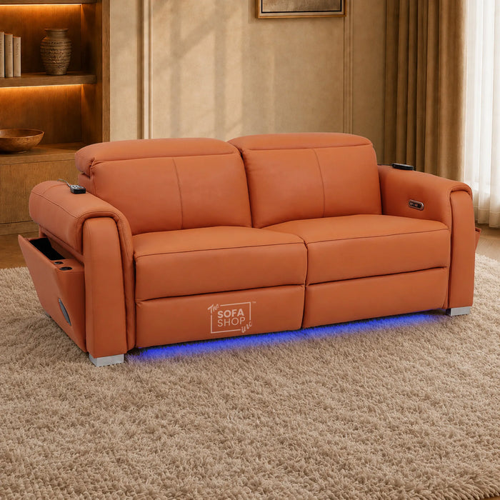 3 Seater Electric Recliner Sofa | Orange Real Leather | Turin
