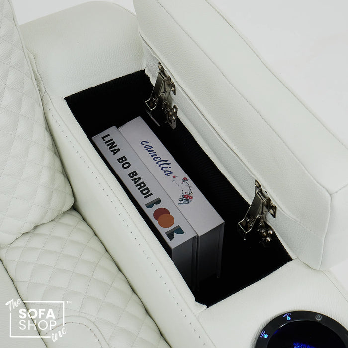 1 Seater White Real Leather Smart Tech Electric Recliner Cinema Chair | Luxury Theatre Seating | Napoli