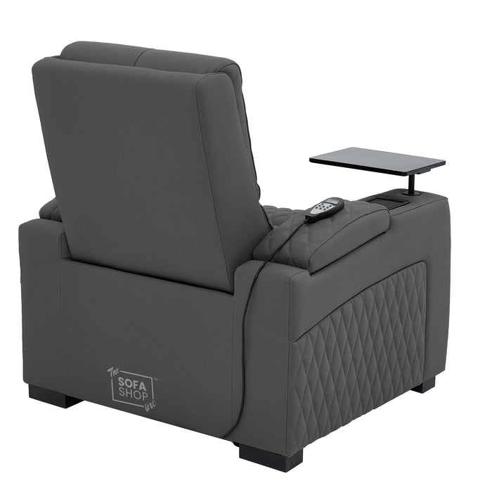 1 Seater Smart Tech Electric Recliner Cinema Chair | Luxury Theatre Seating | Grey Real Leather | Assisi