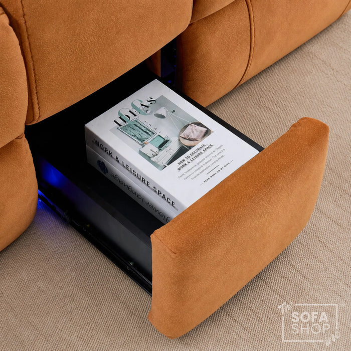2 Seater Smart Tech Electric Recliner Cinema Sofa | Orange Fabric | Vinsonova