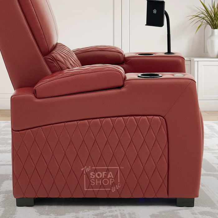 1 Seater Smart Tech Electric Recliner Cinema Chair | Luxury Theatre Seating | Red Real Leather | Assisi