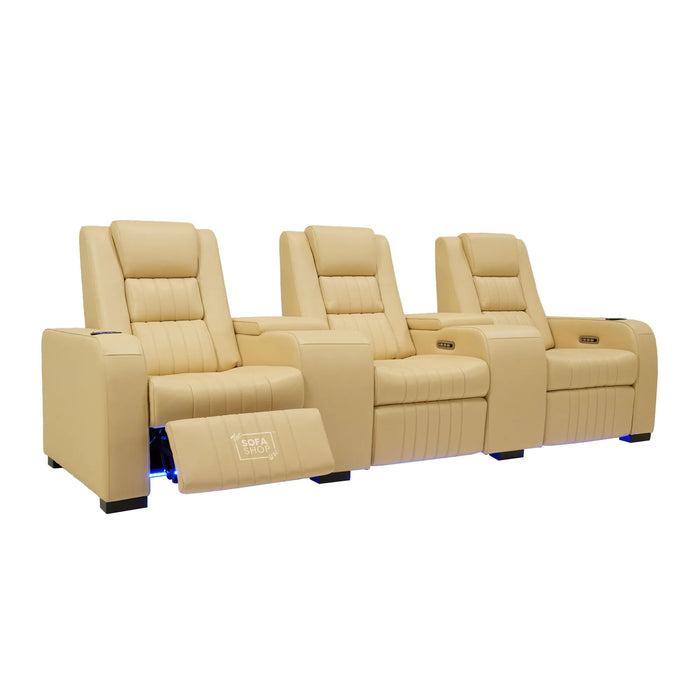 3 Seater Smart Tech Electric Recliner Cinema Sofa | Cream Real Leather | Roma