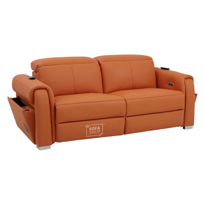 3 Seater Electric Recliner Sofa | Orange Real Leather | Turin