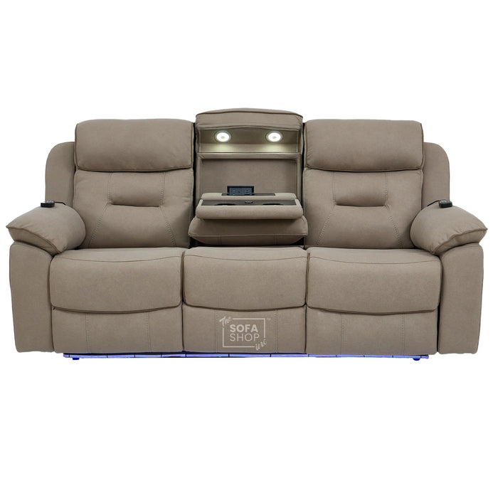 2 Piece Smart Tech Electric Recliner Cinema Sofa Set | Beige Fabric Sofa Suite | Florence