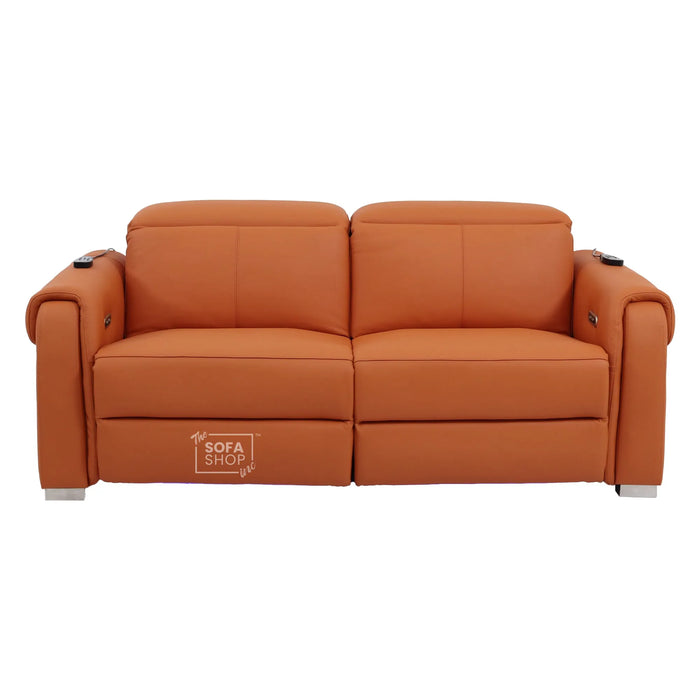 3 Seater Electric Recliner Sofa | Orange Real Leather | Turin