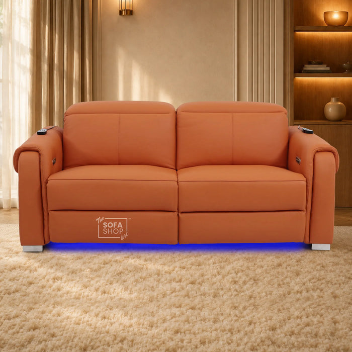 3 Seater Electric Recliner Sofa | Orange Real Leather | Turin