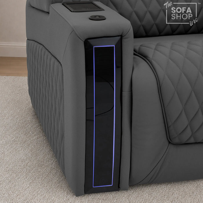 1 Seater Smart Tech Riser Recliner Cinema Chair | Luxury Theatre Seating | Grey Real Leather | Assisi