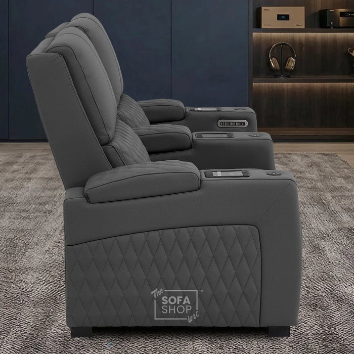 2 Seater Smart Tech Electric Recliner Cinema Sofa | Luxury Theatre Seating | Grey Real Leather | Assisi