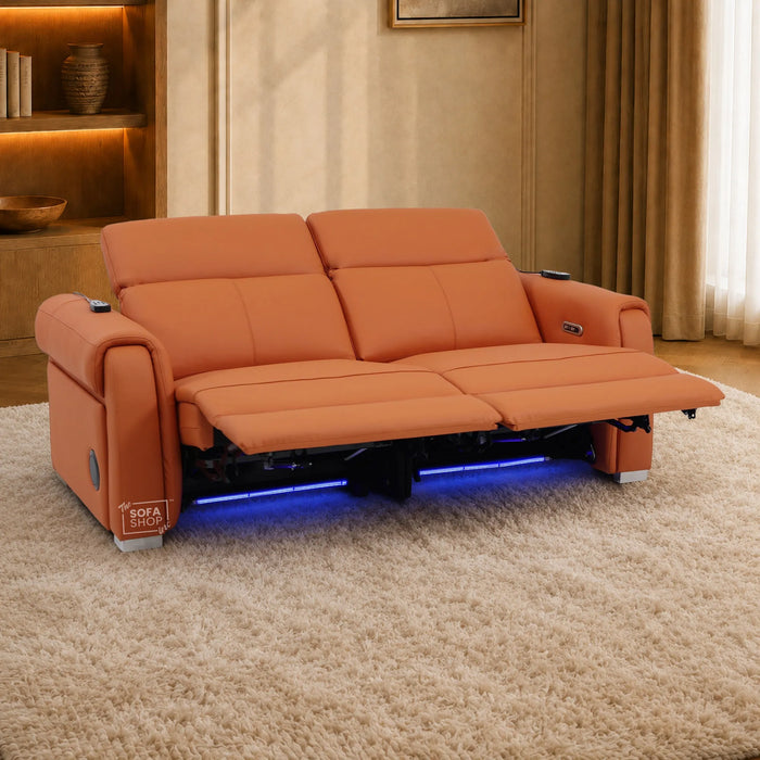 3 Seater Electric Recliner Sofa | Orange Real Leather | Turin