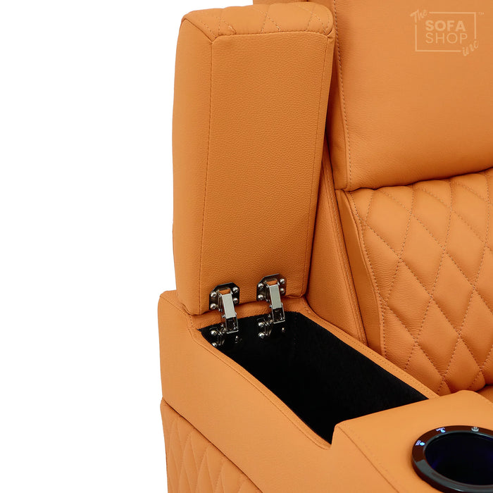 3 Seater Smart Tech Electric Recliner Cinema Sofa | Luxury Theatre Seating | Orange Real Leather | Assisi