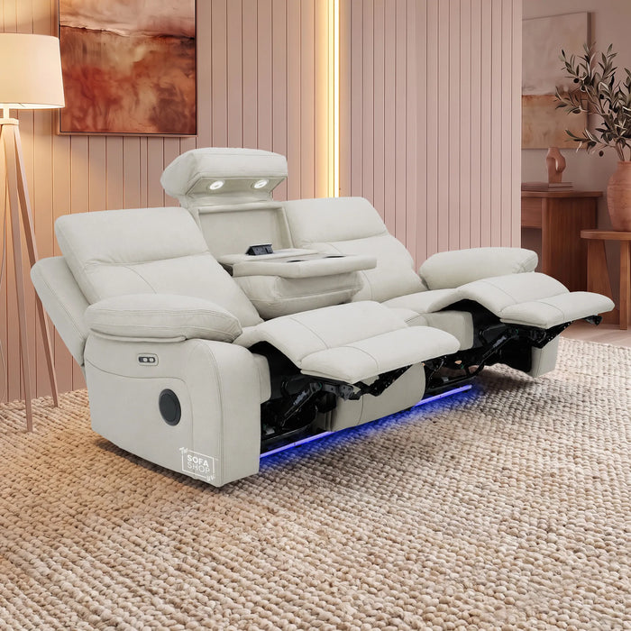3 Seater Smart Tech Electric Recliner Cinema Sofa | Cream Fabric | Vinsonova