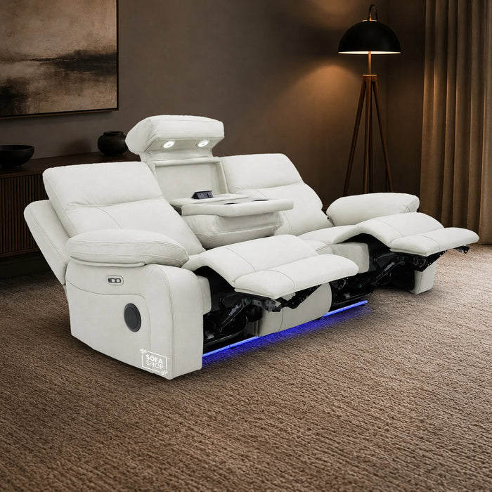 3 Seater Smart Tech Electric Recliner Cinema Sofa | Cream Fabric | Vinsonova