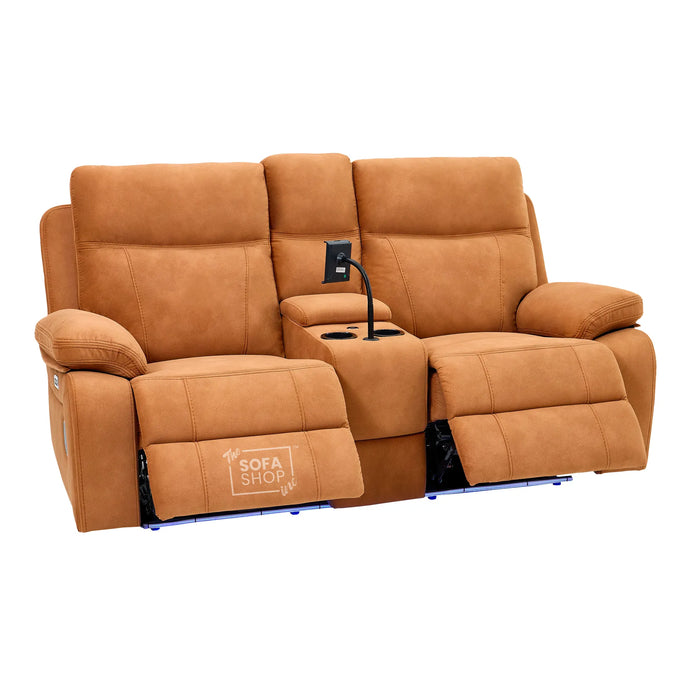 2 Seater Smart Tech Electric Recliner Cinema Sofa | Orange Fabric | Vinsonova