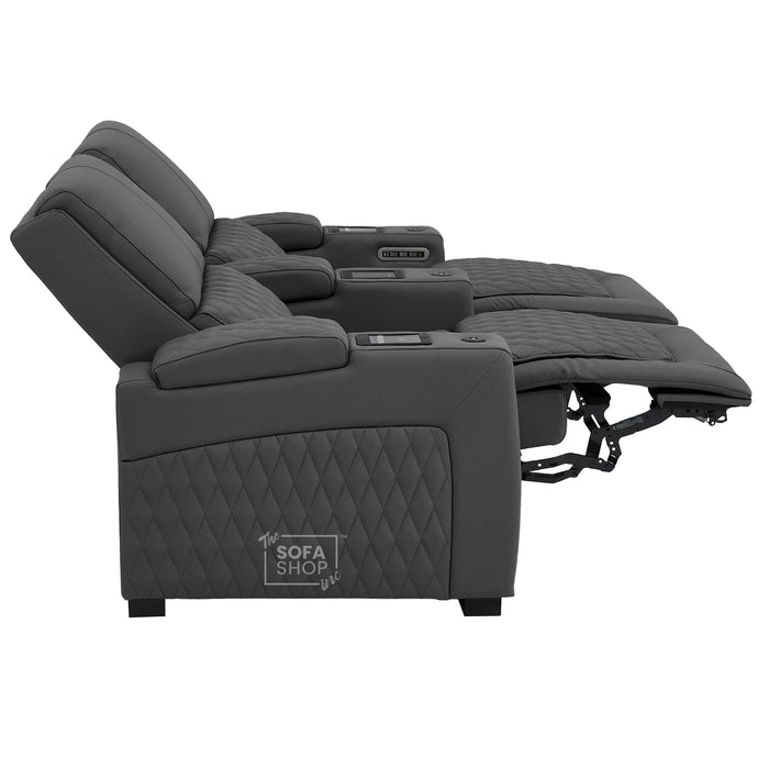 2 Seater Smart Tech Electric Recliner Cinema Sofa | Luxury Theatre Seating | Grey Real Leather | Assisi