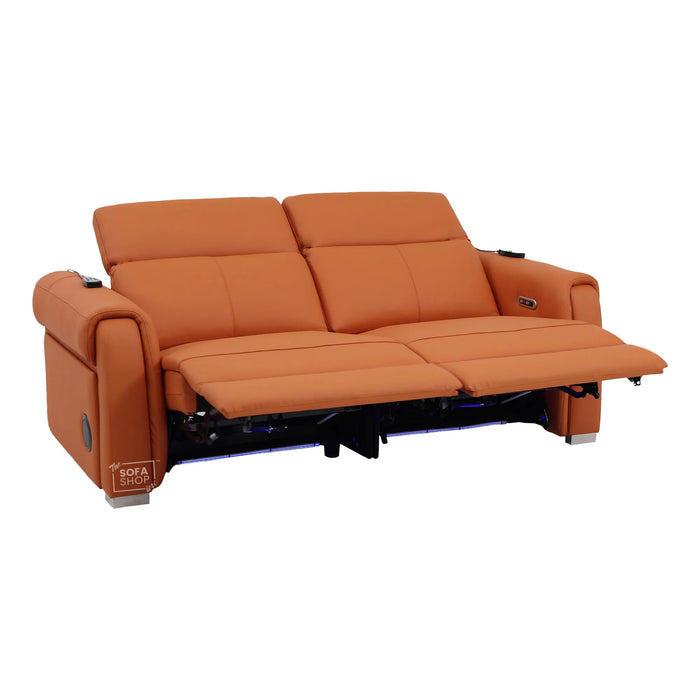 3 Seater Electric Recliner Sofa | Orange Real Leather | Turin