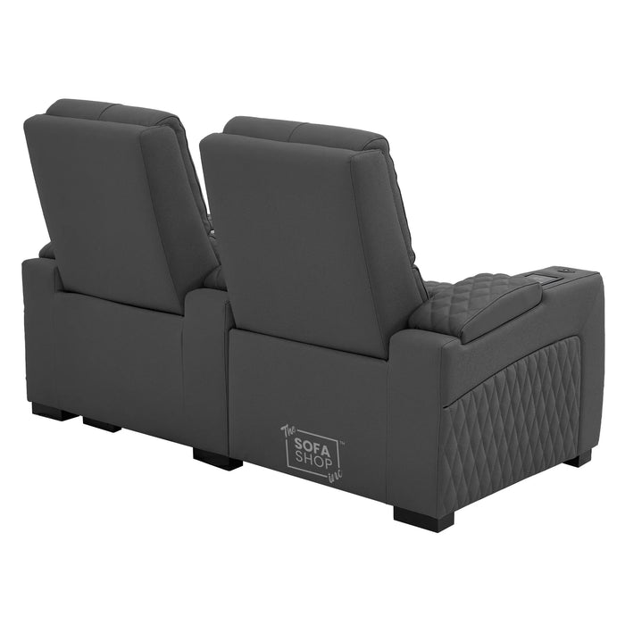 2 Seater Smart Tech Electric Recliner Cinema Sofa | Luxury Theatre Seating | Grey Real Leather | Assisi