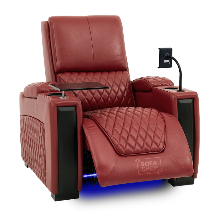 1 Seater Smart Tech Electric Recliner Cinema Chair | Luxury Theatre Seating | Red Real Leather | Assisi