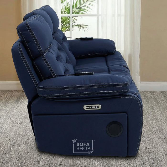 3 Seater Smart Tech Electric Recliner Cinema Sofa | Blue Fabric | Tuscany