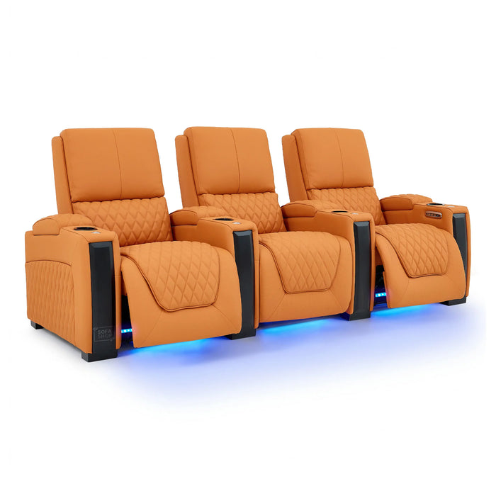 3 Seater Smart Tech Electric Recliner Cinema Sofa | Luxury Theatre Seating | Orange Real Leather | Assisi