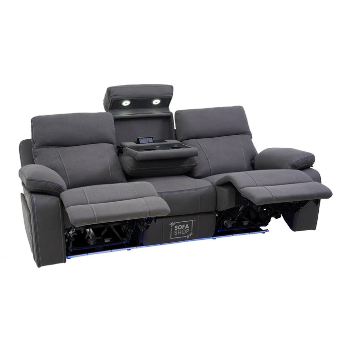3 Seater Smart Tech Electric Recliner Cinema Sofa | Grey Fabric | Vinsonova