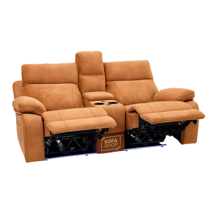 2 Seater Smart Tech Electric Recliner Cinema Sofa | Orange Fabric | Vinsonova