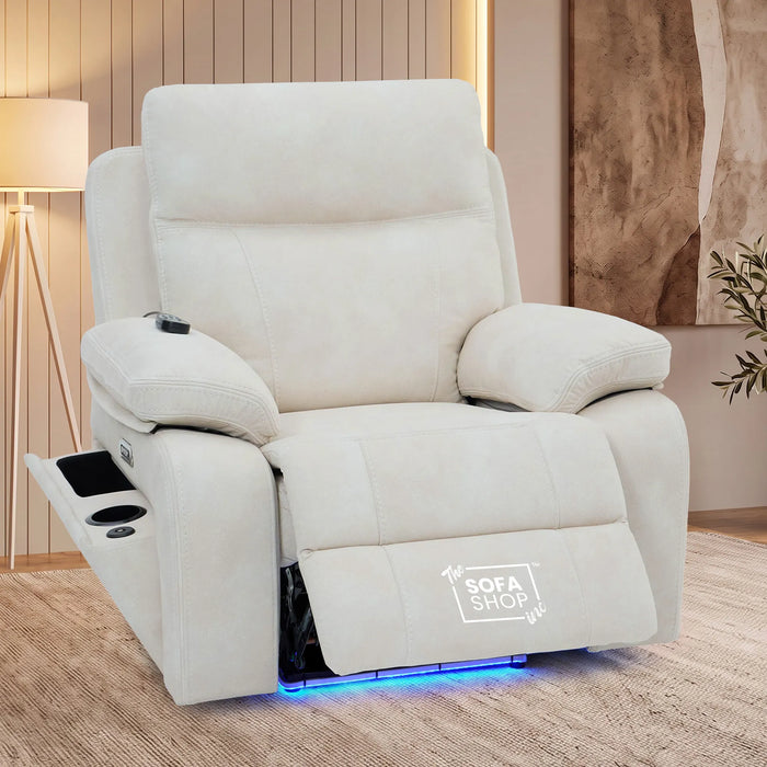 1 Seater Smart Tech Electric Recliner Cinema Chair | Cream Fabric | Vinsonova