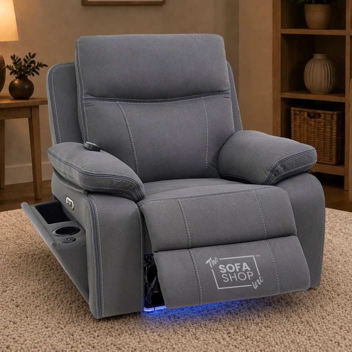 1 Seater Smart Tech Electric Recliner Cinema Chair | Grey Fabric | Vinsonova