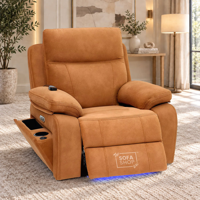 1 Seater Smart Tech Electric Recliner Cinema Chair | Orange Fabric | Vinsonova