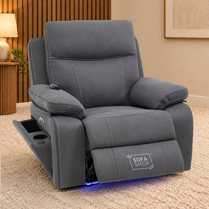 1 Seater Smart Tech Electric Recliner Cinema Chair | Grey Fabric | Vinsonova