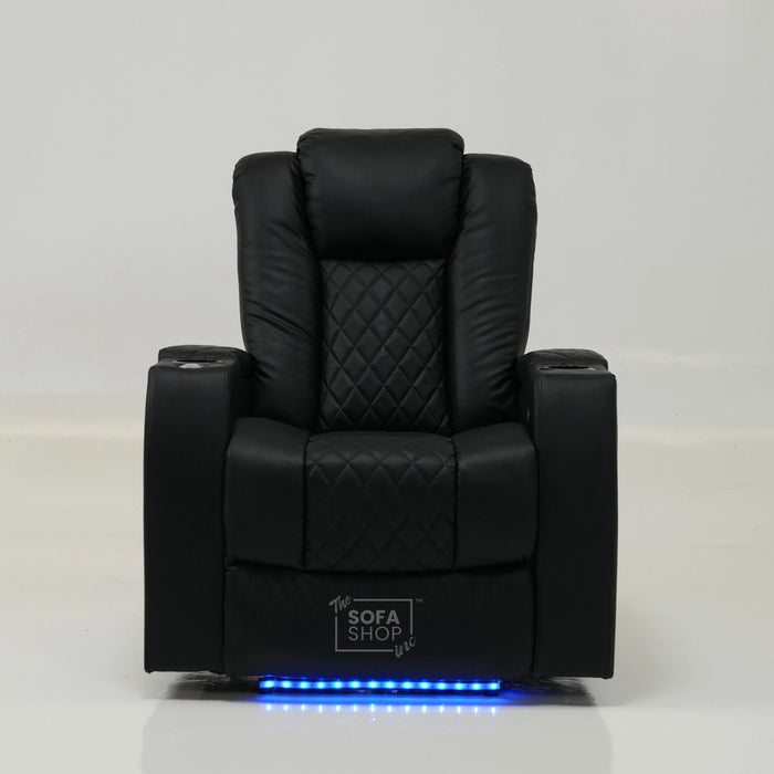 1 Seater Cinema Chair in Black Real Leather | Hi-Tech Cinema Chair with Power Recline + Power Headrest + USB Charging | Ex Display | Milano
