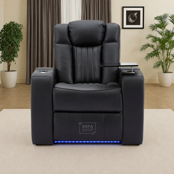 1 Seater Smart Tech Electric Recliner Cinema Chair | Luxury Theatre Seating | Black Real Leather | Capri