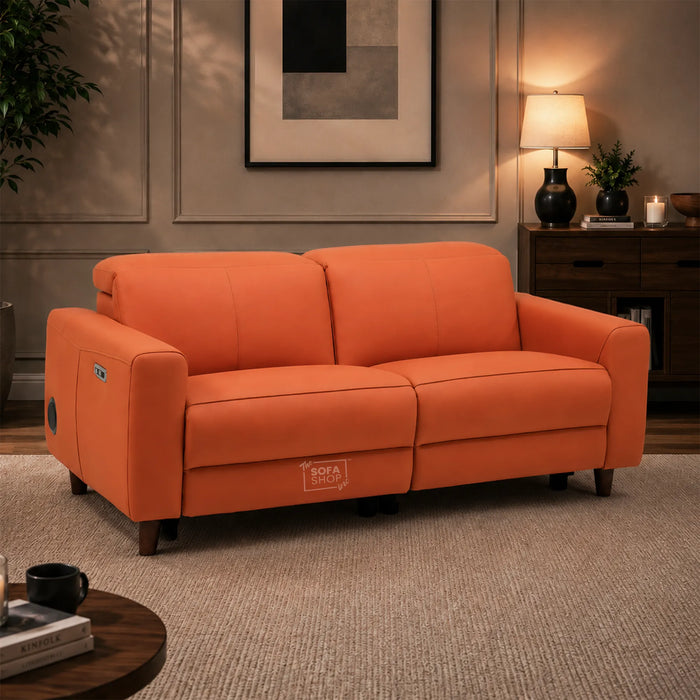3 Seater Electric Recliner Sofa | Orange Real Leather | Toro