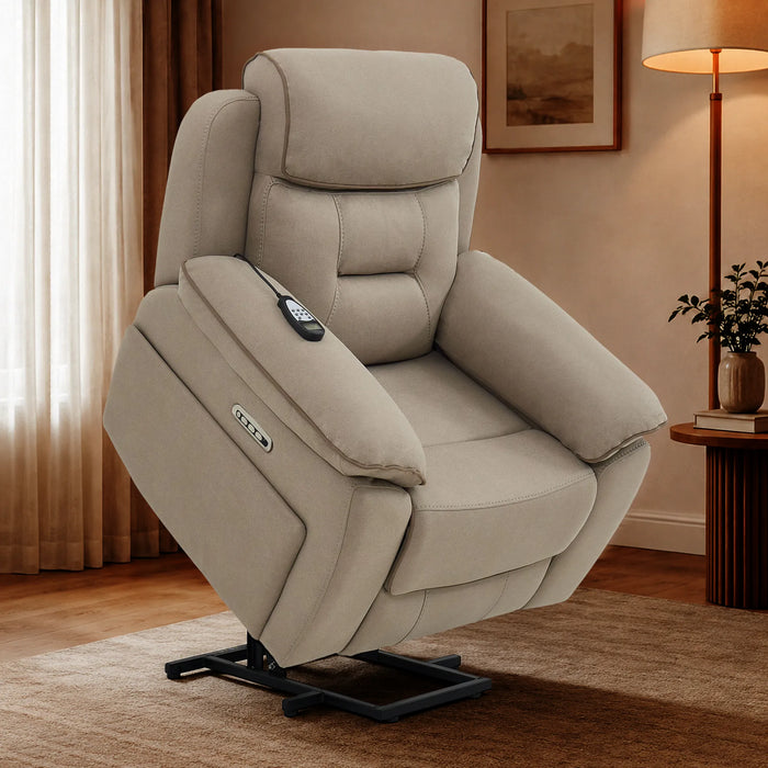 1 Seater Smart Tech Riser Recliner Cinema Chair |  Beige Fabric | Florence