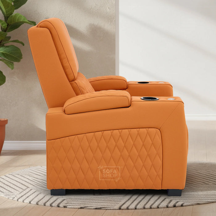 1 Seater Smart Tech Electric Recliner Cinema Chair | Luxury Theatre Seating | Orange Real Leather | Assisi