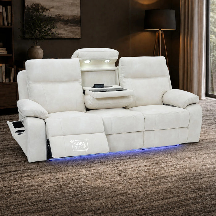 3 Seater Smart Tech Electric Recliner Cinema Sofa | Cream Fabric | Vinsonova