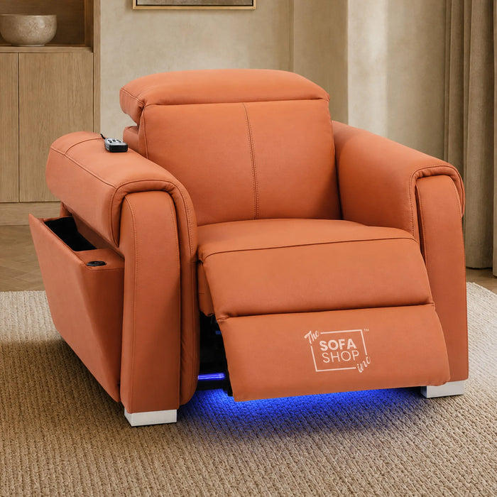 1 Seater Electric Recliner Chair | Orange Real Leather | Turin