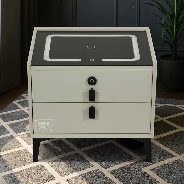 Smart Nightstand | Off-White | Fingerprint Lock + Wireless Charging | 50x40x45cm | Miami