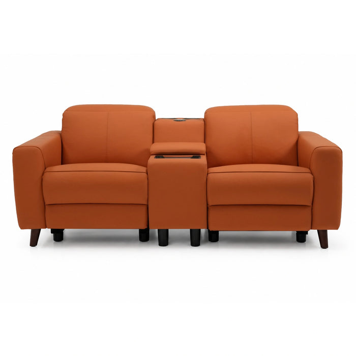 2 Seater Electric Recliner Sofa | Orange Real Leather | Toro