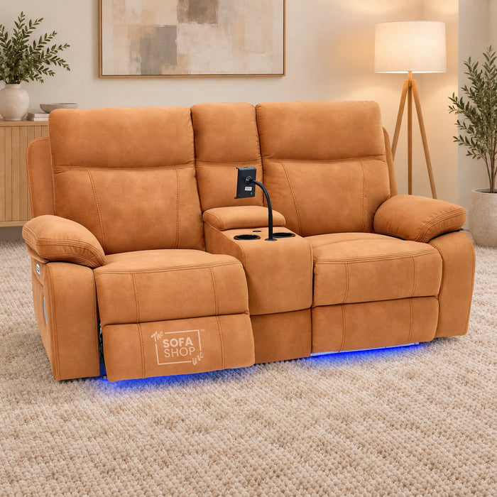 2 Seater Smart Tech Electric Recliner Cinema Sofa | Orange Fabric | Vinsonova