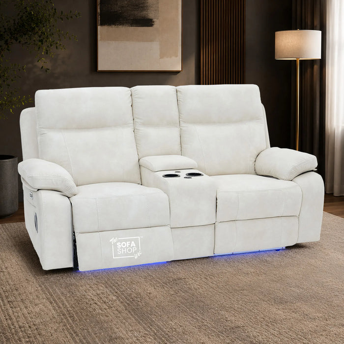 2 Seater Smart Tech Electric Recliner Cinema Sofa | Cream Fabric | Vinsonova