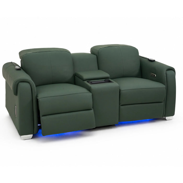 2 Seater Smart Tech Electric Recliner Cinema Sofa | Green Real Leather | Turin
