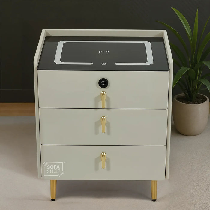Smart Nightstand | Off-White | Fingerprint Lock + Wireless Charging | 50x40x45cm | California