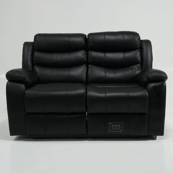2 Seater Manual Recliner in Black Leather | Manual Reclining Mechanism | With Scratched Armrest & Ripped Side Panel | Trento | Free Assembly | Second Hand Sofa 15