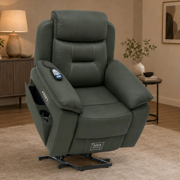 1 Seater Smart Tech Riser Recliner Cinema Chair | Green Fabric | Florence