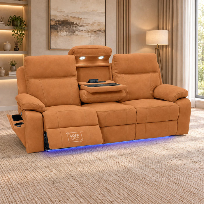 3 Seater Smart Tech Electric Recliner Cinema Sofa | Orange Fabric | Vinsonova