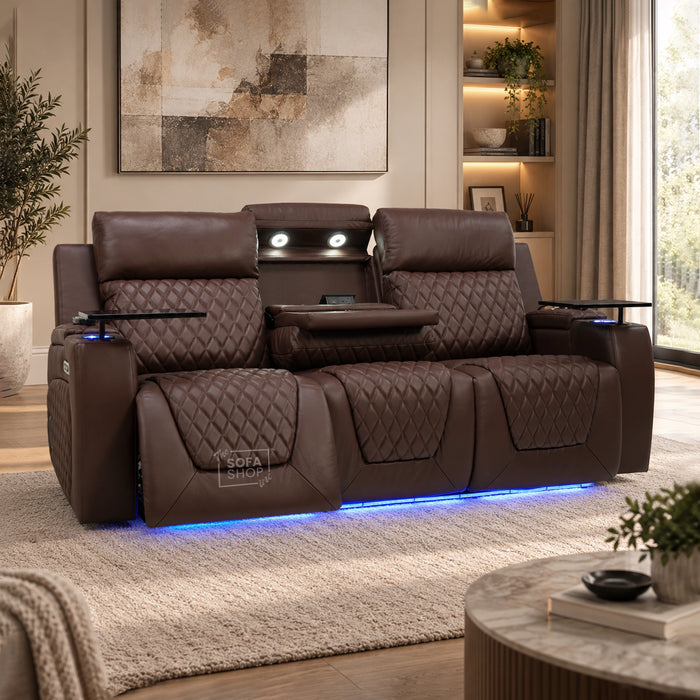 3 Seater Smart Tech Electric Recliner Cinema Sofa | Chestnut Brown Real Leather | Vicenza