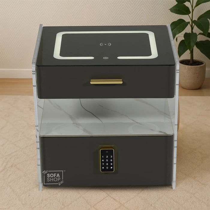 Smart Nightstand | Grey | PIN Lock + Wireless Charging | 50x40x50cm | Chicago