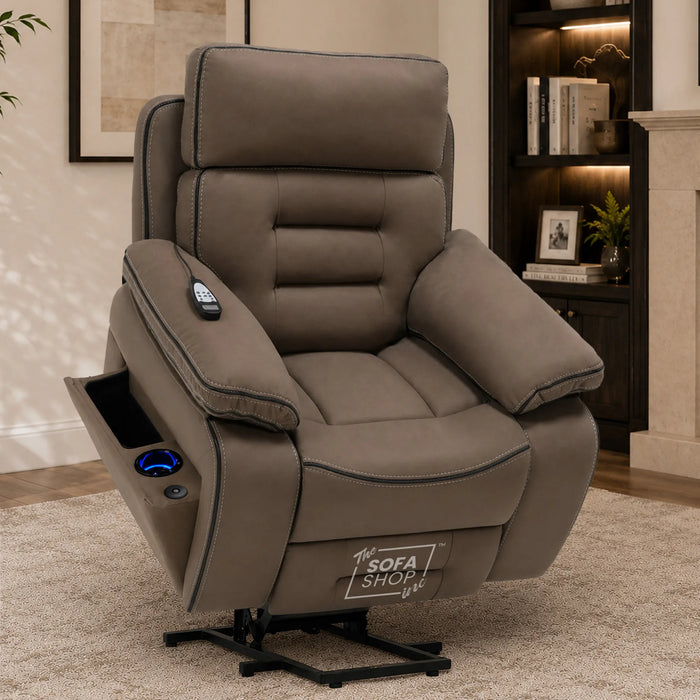 1 Seater Smart Tech Riser Recliner Cinema Chair | Mocha Brown Fabric | Tuscany